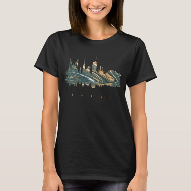 Lagos, farbenfrohe Silhouette T-Shirt (Vorderseite)