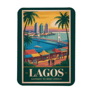 Lagos Nigeria Illustration Reise Kunst Vintage Magnet