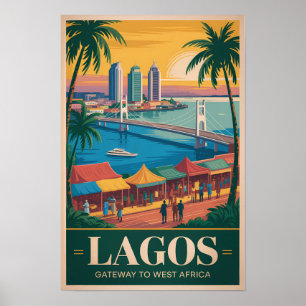 Lagos Nigeria Illustration Reise Kunst Vintage Poster