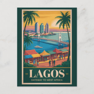 Lagos Nigeria Illustration Reise Kunst Vintage Postkarte