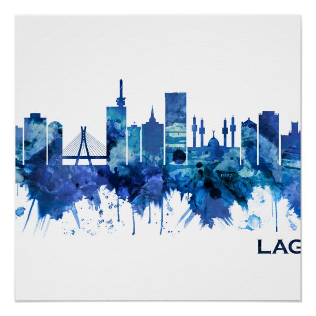 Lagos Nigeria Skyline Blue Poster (Vorderseite)