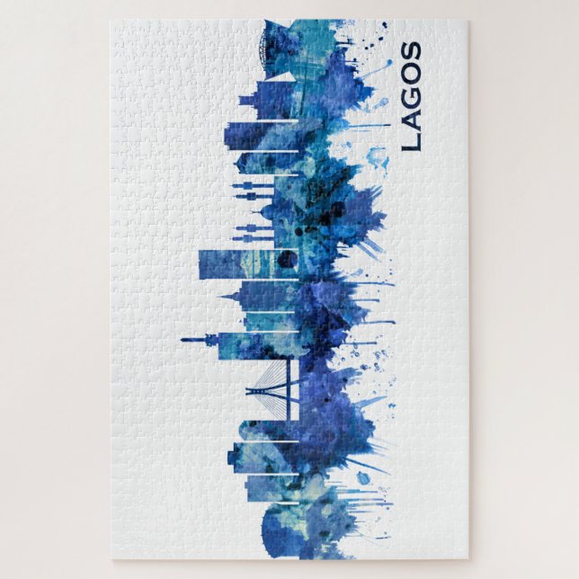 Lagos Nigeria Skyline Blue Puzzle (Vertikal)