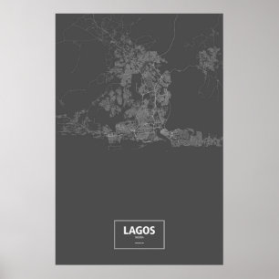 Lagos, Nigeria (weiß auf Schwarzem) Poster