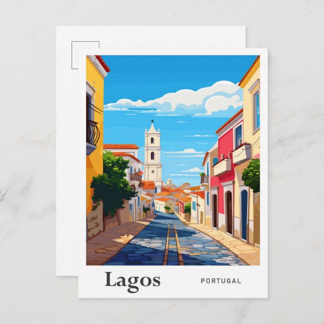 Lagos Portugal Art Vintage Reise Illustration Postkarte (Vorne/Hinten)