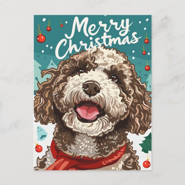 Lagotto Romagnolo Frohe Weihnachten Postkarte (Vorderseite)