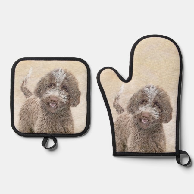 Lagotto Romagnolo Malerei Niedlich Original Hunde  Ofenhandschuh & Topflappen-Set (Vorderseite)