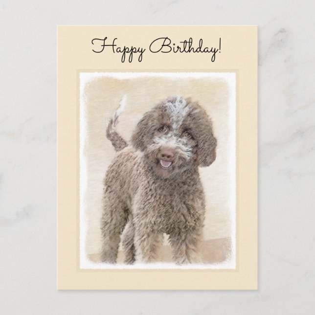 Lagotto Romagnolo Malerei - Niedliche Original Dog Postkarte (Vorderseite)
