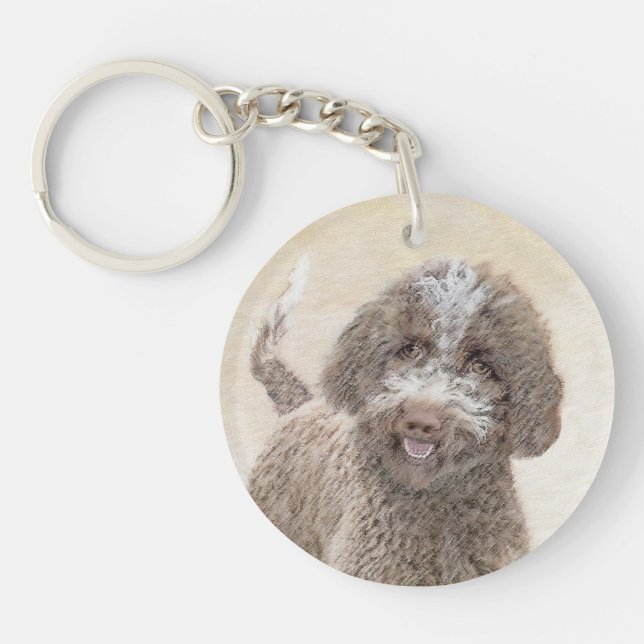 Lagotto Romagnolo Malerei - Niedliches Original Hu Schlüsselanhänger (Vorderseite)