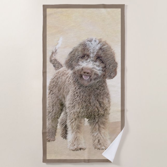 Lagotto Romagnolo Malerei - Niedliches Original Hu Strandtuch (Vorderseite)