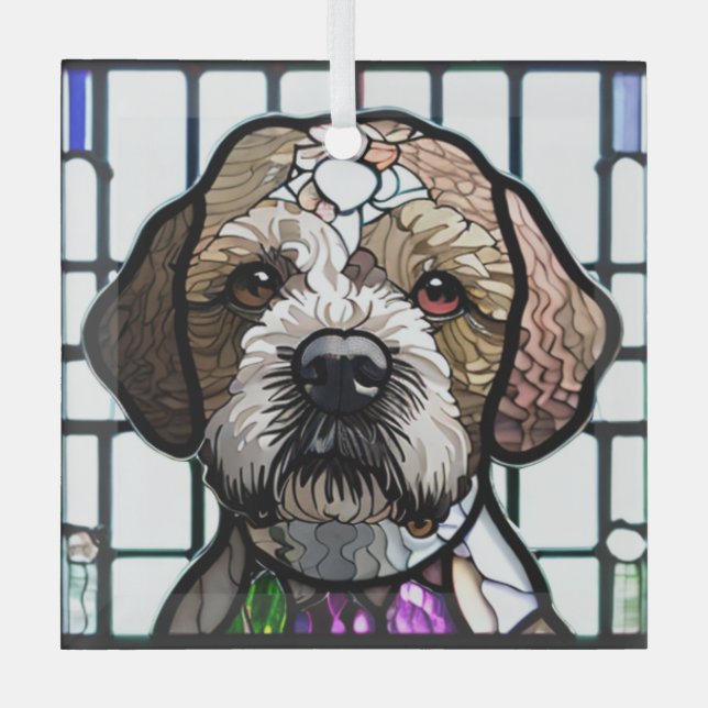 Lagotto Romagnolo "Stains Glass" Ornament Aus Glas (Vorderseite)