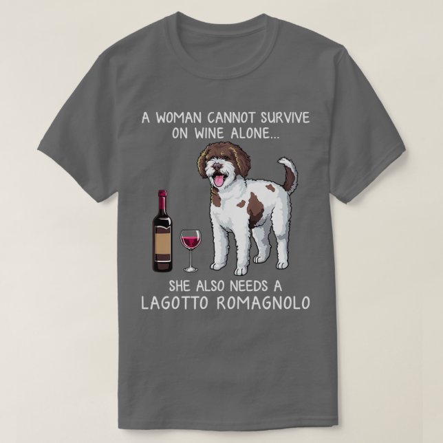 Lagotto Romagnolo und Wein Funny dog T-Shirt (Design vorne)