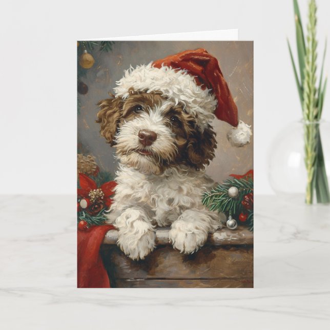 Lagotto Romagnolo Vintag personalisierte Weihnacht Feiertagskarte (Vorderseite)