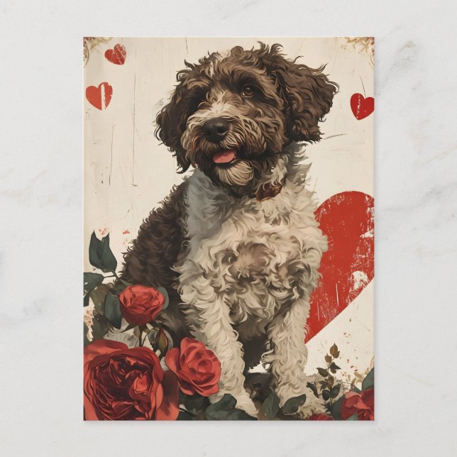 Lagotto Romagnolo Vintag Valentinstag Postkarte (Vorderseite)
