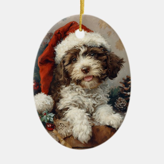 Lagotto Romagnolo Vintage Keramik Ornament (Vorne)