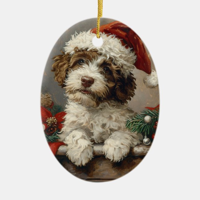 Lagotto Romagnolo Vintage Keramik Ornament (Vorne)