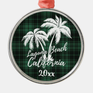 Laguna Beach California Palm Tree Green Kariert Ornament Aus Metall