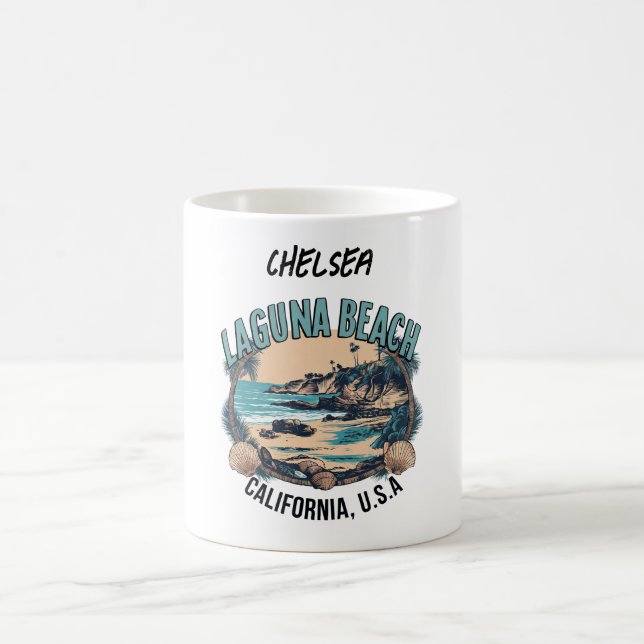 Laguna Beach Retro Vignette Personalisiert Kaffeetasse (Mittel)