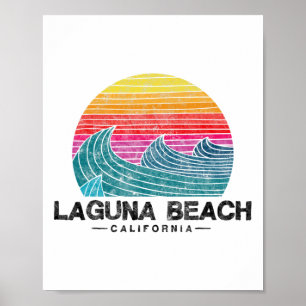 Laguna Beach Surfwellen Retro Kalifornien Sonnenun Poster