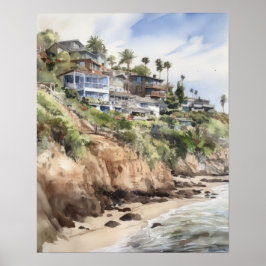 Laguna Beach Watercolor Art Print Poster