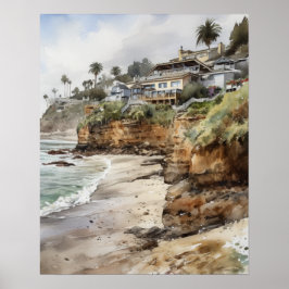 Laguna Beach Watercolor Art Print Poster