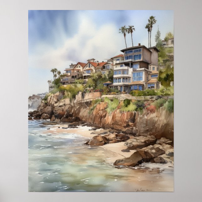 Laguna Beach Watercolor Art Print Poster (Vorne)
