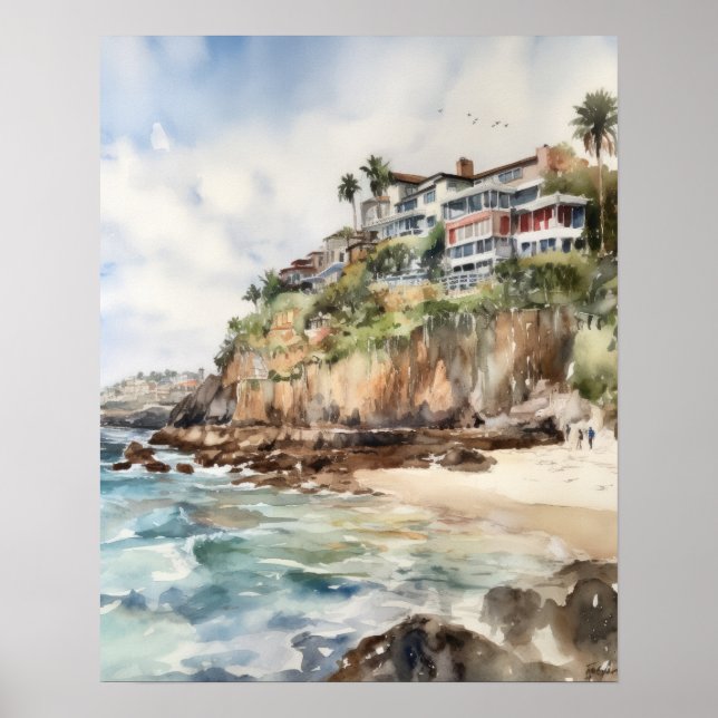 Laguna Beach Watercolor Art Print Poster (Vorne)