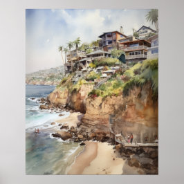 Laguna Beach Watercolor Art Print Poster