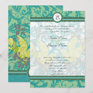 Lagune Endivie Vintage Birds Damast Grau Hochzeit Einladung