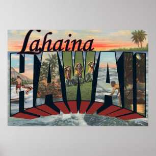 Lahaina, Hawaii - Große Briefmarkenszenen Poster