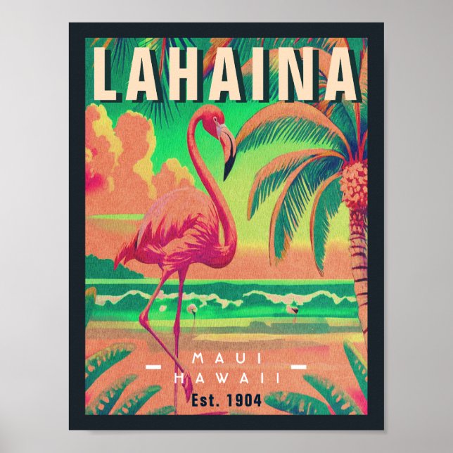 Lahaina Maui Hawaii Retro Flamingo Souvenir 1950s Poster (Vorne)