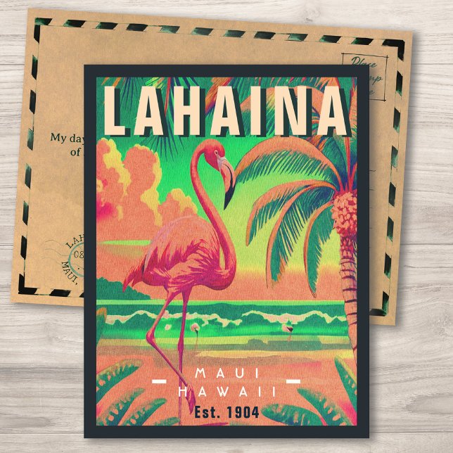 Lahaina Maui Hawaii Retro Flamingo Souvenir 1950s Postkarte (Von Creator hochgeladen)