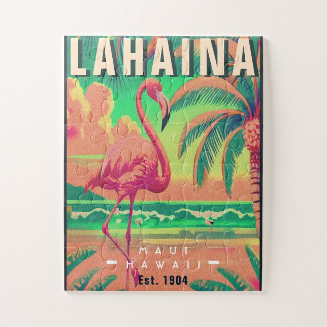 Lahaina Maui Hawaii Retro Flamingo Souvenir 1950s Puzzle (Vertikal)