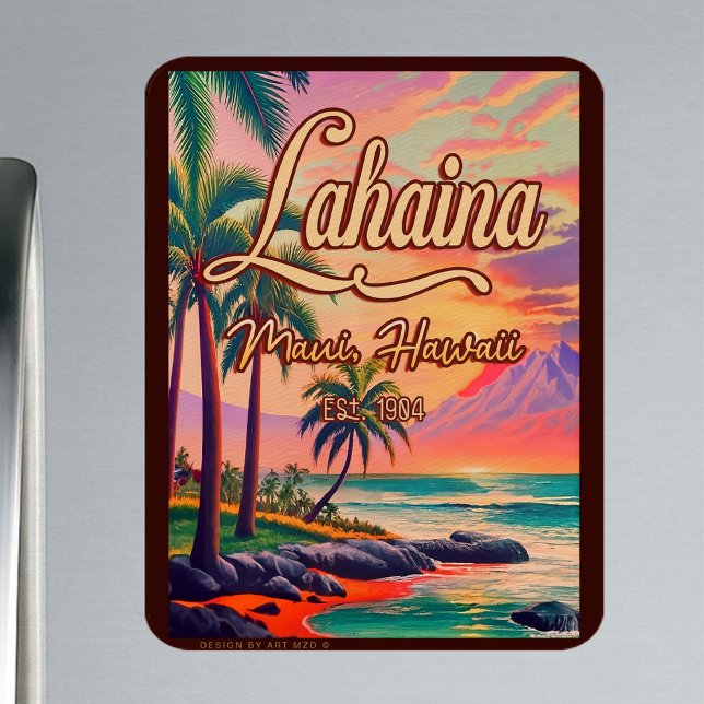 Lahaina Maui Hawaii Retro Sunset Souvenir 1950s Magnet (Von Creator hochgeladen)
