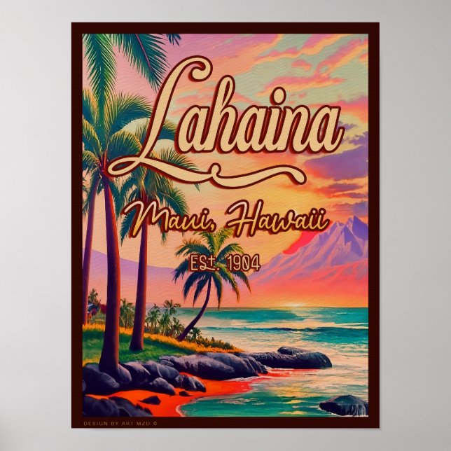 Lahaina Maui Hawaii Retro Sunset Souvenir 1950s Poster (Vorne)