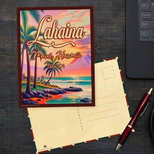 Lahaina Maui Hawaii Retro Sunset Souvenir 1950s Postkarte