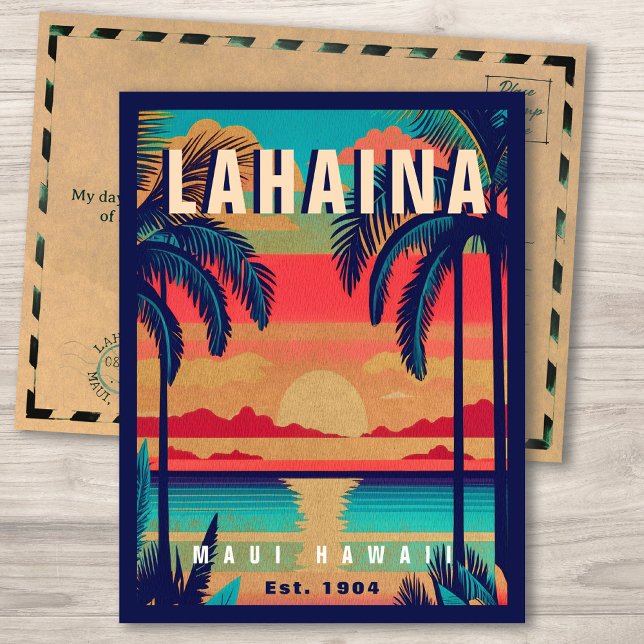 Lahaina Maui Hawaii Retro Sunset Souvenir 1950s Postkarte (Von Creator hochgeladen)