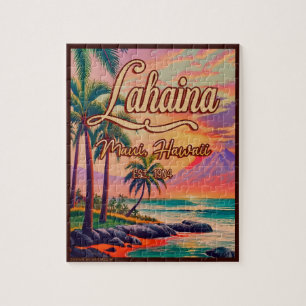 Lahaina Maui Hawaii Retro Sunset Souvenir 1950s Puzzle