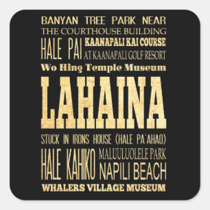 Lahaina Stadt Hawaii Typografie Kunst Quadratischer Aufkleber