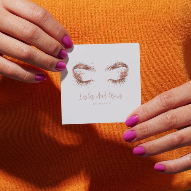 Lahes and brows Rose gold glitter  Quadratische Visitenkarte (Von Creator hochgeladen)