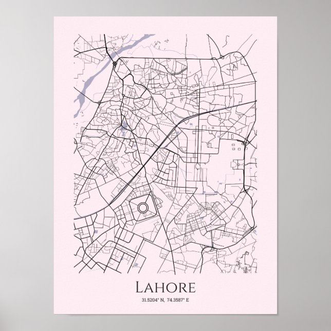 Lahore Map Poster (Rosa, Matte) (Vorne)