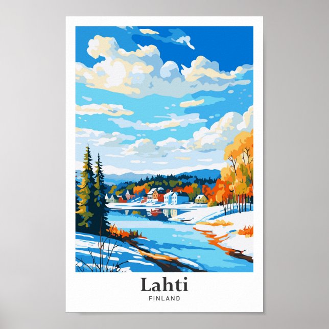 Lahti Finland Vintage Travel Potrait Illustration Poster (Vorne)