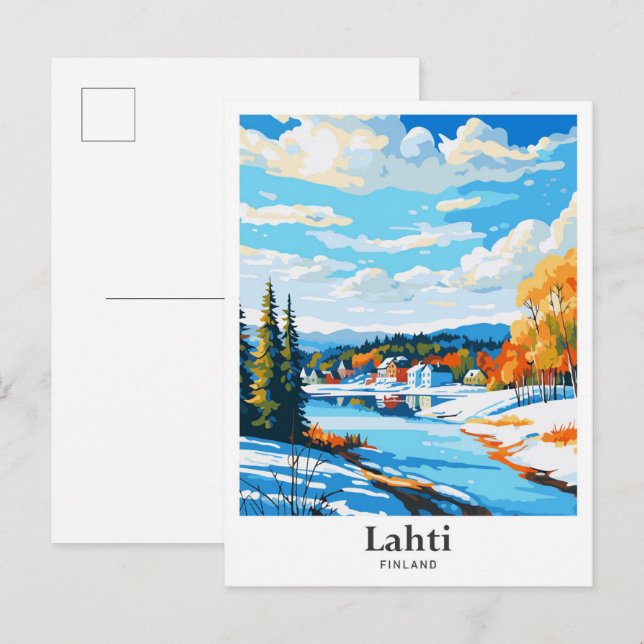 Lahti Finland Vintage Travel Potrait Illustration Postkarte (Vorne/Hinten)