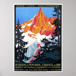 L'Aiguille du Midi und Mont Blanc Vintage Travel Poster