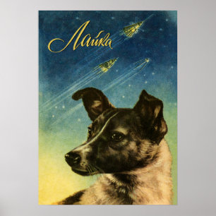 Laika, first space dog — Soviet space poster