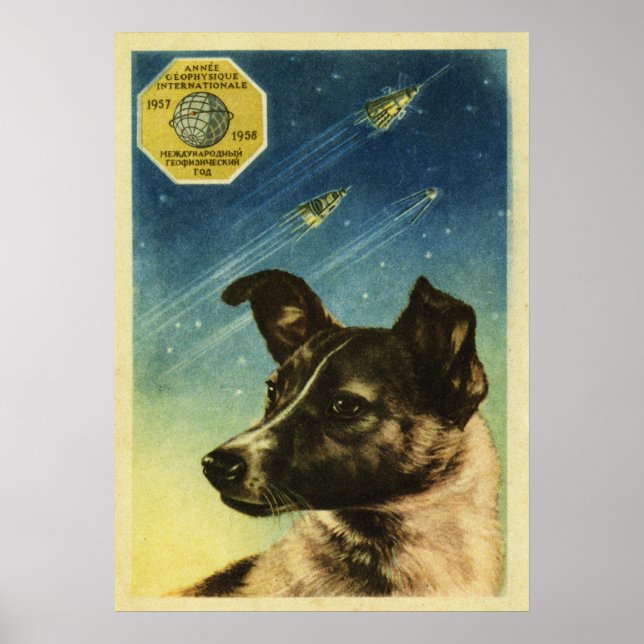 Laika — sowjetisches Vintages Raumplakat Poster (Vorne)