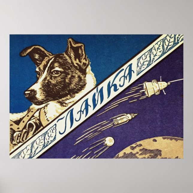 Laika — sowjetisches Vintages Raumplakat Poster (Vorne)
