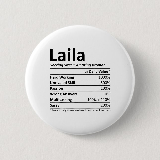 Laila Nutrition Personalisierter Name Lustiges Wei Button (Vorderseite)