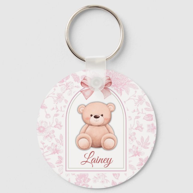 Lainey | Benutzerdefiniertes rosa Teddy-Bär-Kinder Schlüsselanhänger (Vorderseite)