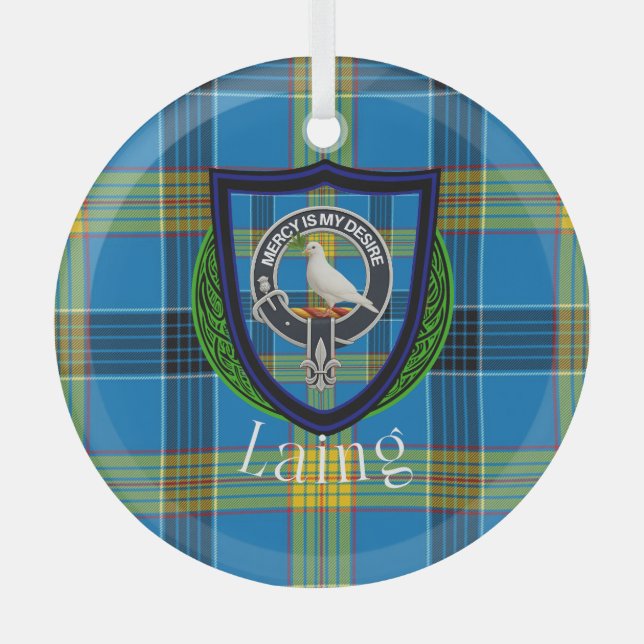 Laing Scottish Clan Tartan & Crest Ornament Aus Glas (Vorderseite)