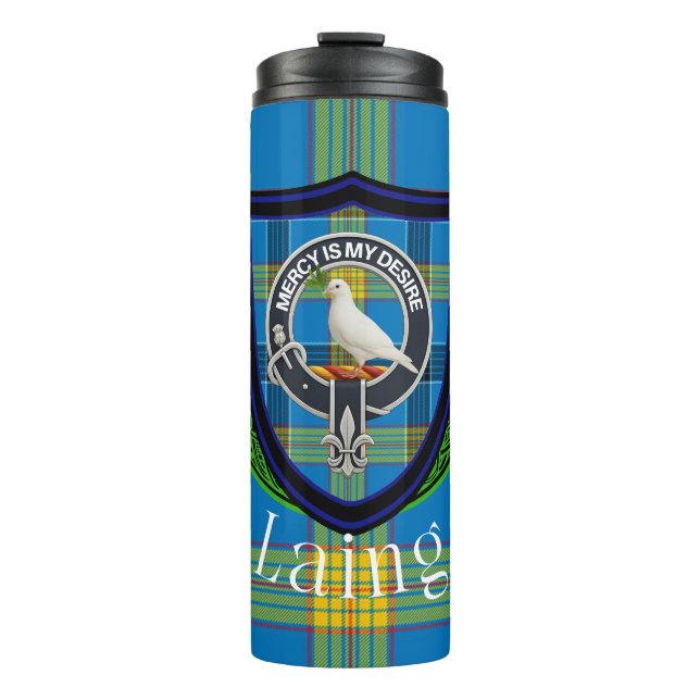 Laing Scottish Clan Tartan & Crest Thermosbecher (Vorderseite)